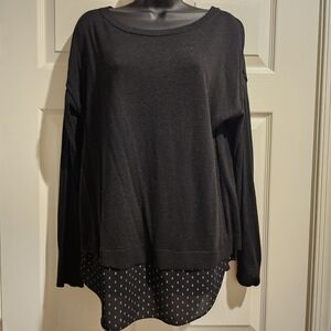 LOFT Black Sweater with Polka Dot Hem